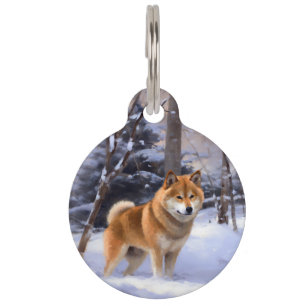 Médaillon Pour Animaux Shiba Inu Qu'il neige Noël