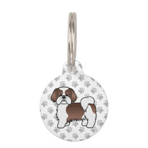 Médaillon Pour Animaux Shih Tzu de couleur foie et blanc dessin animé chi