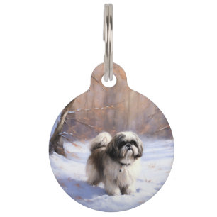 Médaillon Pour Animaux Shih Tzu Laissez Tomber la Neige Noël