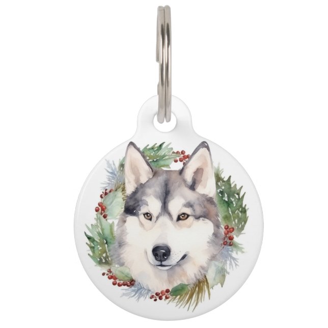 Médaillon Pour Animaux Sibérie Husky Christmas Wreath Festive Pup (Devant)