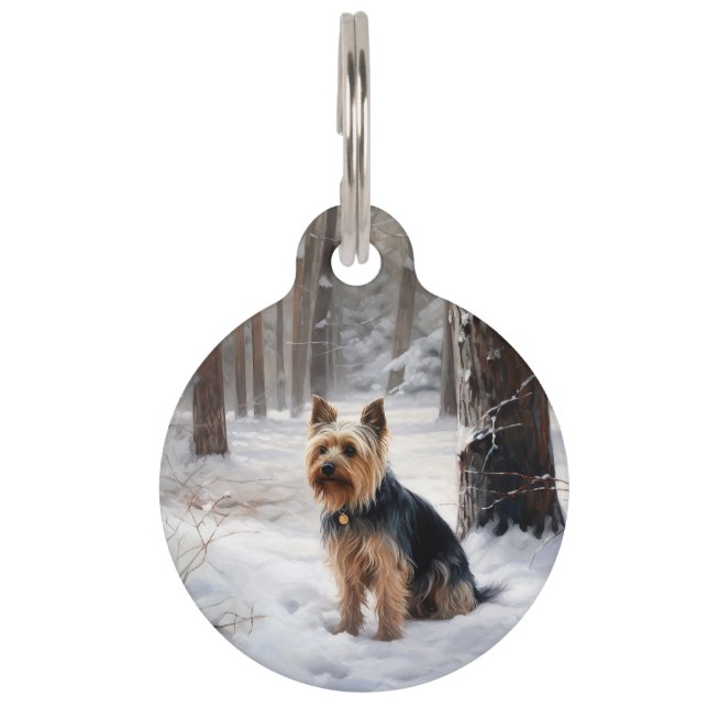 Médaillon Pour Animaux Silencieux Terrier Laisser Il Neige Noël (Devant)