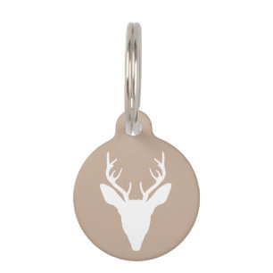 Médaillon Pour Animaux Silhouette de tête de cerf blanc sur fond beige et