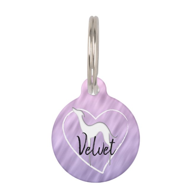 Médaillon Pour Animaux Silhouette Greyhound et lilas du coeur Personnalis (Devant)