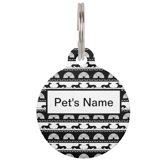 Médaillon Pour Animaux Silhouettes Gris Noir Blanc Art Déco Ventilateur (Devant)