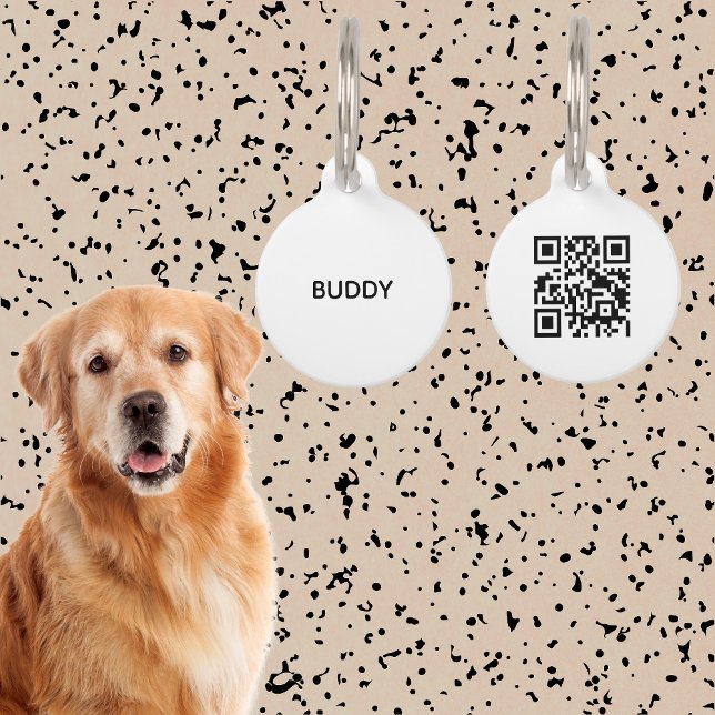 Médaillon Pour Animaux Simple Noir Blanc Chat Chien Scanne-moi Qr Code (Créateur téléchargé)