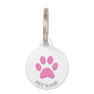 Médaillon Pour Animaux Simple rose Paw avec nom