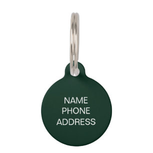 Médaillon Pour Animaux Simple vert foncé Nom personnalisé contact Info ch