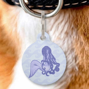 Médaillon Pour Animaux Sirène assise bleue