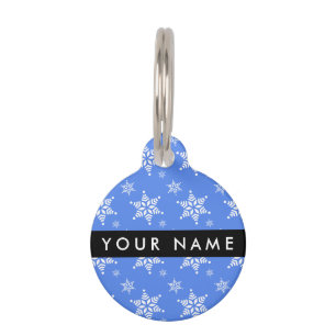 Médaillon Pour Animaux Snowflakes blanc, Bleu, Votre nom, Personnaliser