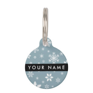 Médaillon Pour Animaux Snowflakes blanc, Grey, Votre nom, Personnaliser