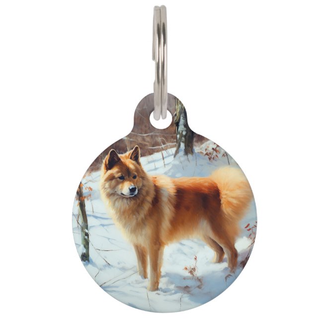 Médaillon Pour Animaux Spitz finlandais Noël Qu'il neige (Devant)