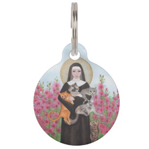 Médaillon Pour Animaux St Gertrude Patron des Chats Hollyhocks Aquarelle