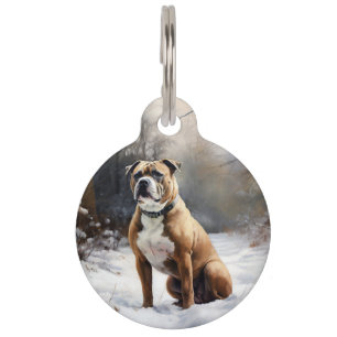 Médaillon Pour Animaux Staffordshire Bull Terrier Qu'il neige Noël