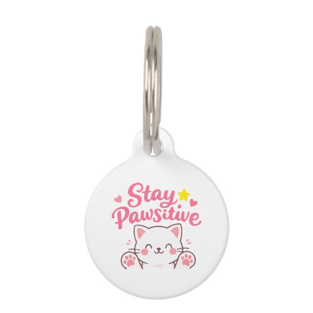 Médaillon Pour Animaux Stay Pawsitive – Cute Cat Motivational Quote Desig (Dos)