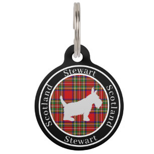 Médaillon Pour Animaux Stewart Tartan & Scottie Dog Personnalisé