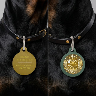 Médaillon Pour Animaux Stylish Yellow Diamond Call Dog Cat Round Pet Tag