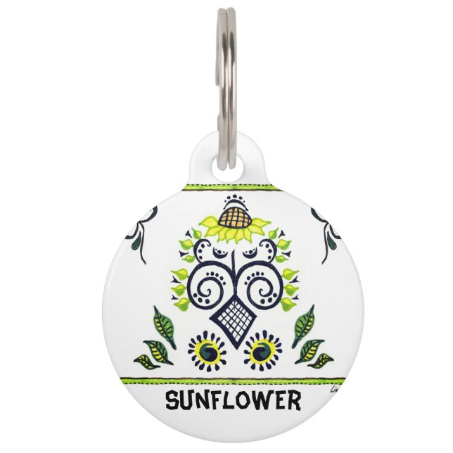 Médaillon Pour Animaux Sunflower Folk Art Motif et nom (Devant)