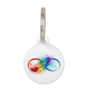 Médaillon Pour Animaux Symbole d'infini avec plume arc-en-ciel