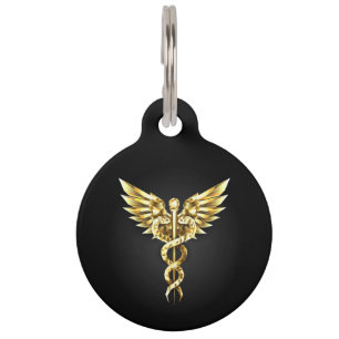 Médaillon Pour Animaux Symbole Polygonal Or Caduceus