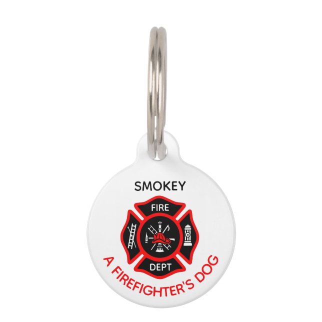 Médaillon Pour Animaux Tag de chien de pompier avec nom (Devant)