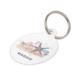 Médaillon Pour Animaux Tag de monogramme de corail de plage côtière