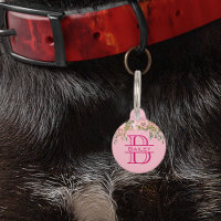 Tag Pet Chien Chat Monogramme Fille Rose