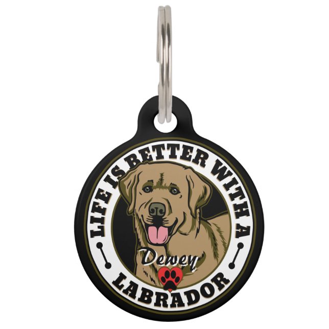 Médaillon Pour Animaux Tan Labrador La vie personnalisée est meilleure (Devant)