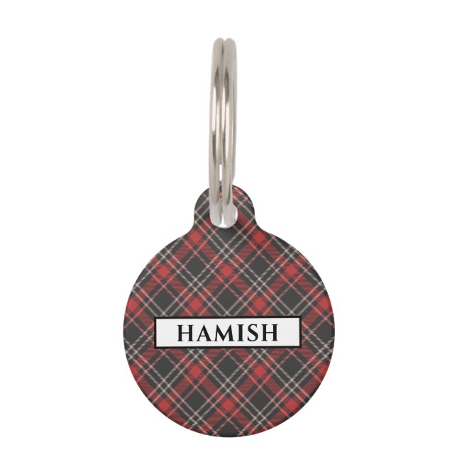 Médaillon Pour Animaux Tartan noir personnalisé rouge et crème (Devant)