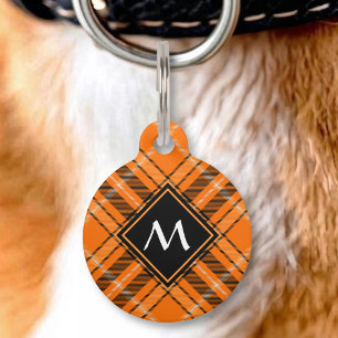 Médaillon Pour Animaux Tartan Orange Halloween