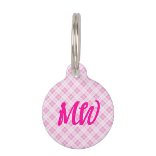 Médaillon Pour Animaux Tartan rose clair motif de Noël Monogramme