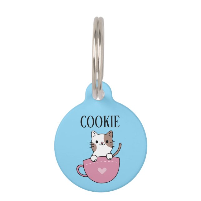 Médaillon Pour Animaux Teacup Cat Pesonalized  (Devant)