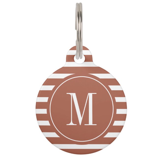 Médaillon Pour Animaux Terracotta moderne et bande blanche avec Monogramm (Devant)
