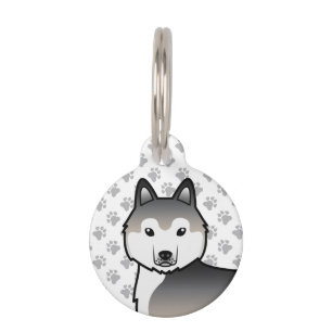 Médaillon Pour Animaux Tête de chien de dessin animé Husky Sibérien Gris 
