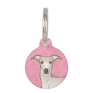 Médaillon Pour Animaux Tête de chien Italien Grison Crème avec coeurs ros