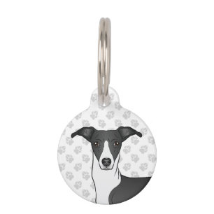 Médaillon Pour Animaux Tête de chien levrette italien noir et blanc