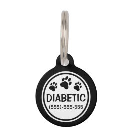 Médaillon Pour Animaux Texte Diabétique Noir Et Blanc Avec Informations P