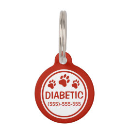 Médaillon Pour Animaux Texte Diabétique Rouge Et Blanc Avec Informations 