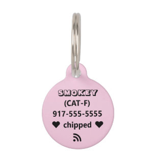 Médaillon Pour Animaux Texte noir rose clair Description Microchip