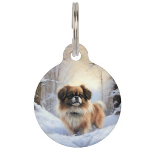 Médaillon Pour Animaux Tibétain Épagneul Qu'il neige Noël