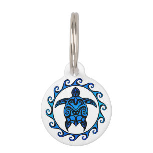 Médaillon Pour Animaux Tortue tribale bleue Sun