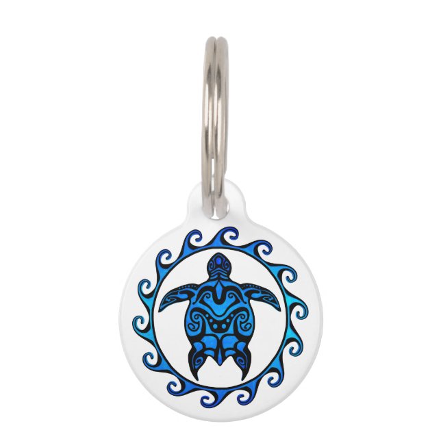 Médaillon Pour Animaux Tortue tribale bleue Sun (Devant)