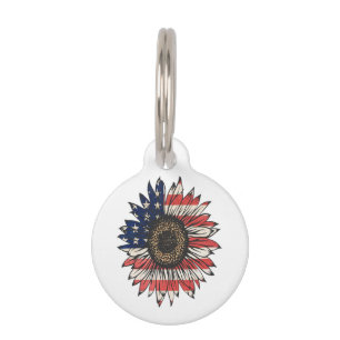 Médaillon Pour Animaux Tournesol Rétro 4 Juillet USA