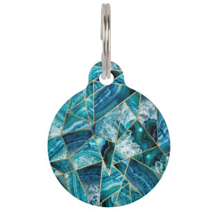 Médaillon Pour Animaux Triangle géométrique Turquoise Blue Agate Black 