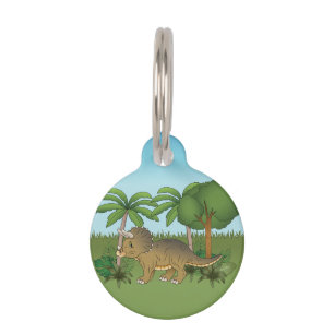 Médaillon Pour Animaux Triceratops Dinosaure Mignon Palmiers Tropicaux