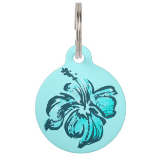 Médaillon Pour Animaux Tropical hawaïen de ketmie d'aquarelle