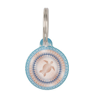 Médaillon Pour Animaux Turquoise d'or Rose Mandala