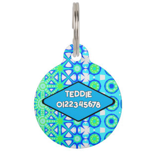 Médaillon Pour Animaux Turquoise Vert Bleu Géométrique