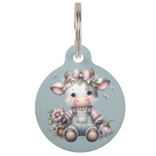Médaillon Pour Animaux Vache Bébé mignonne Pastel dans les salons avec fl