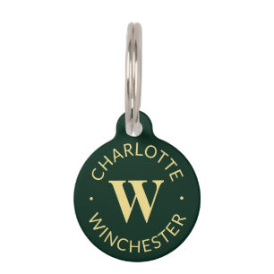 Médaillon Pour Animaux Vert foncé moderne or personnalisé nom monogramme
