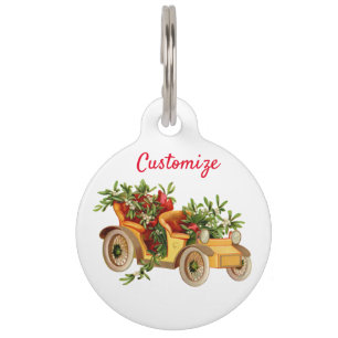 Médaillon Pour Animaux Vintage Voiture de Noël Mistletoe Thunder_Cove  